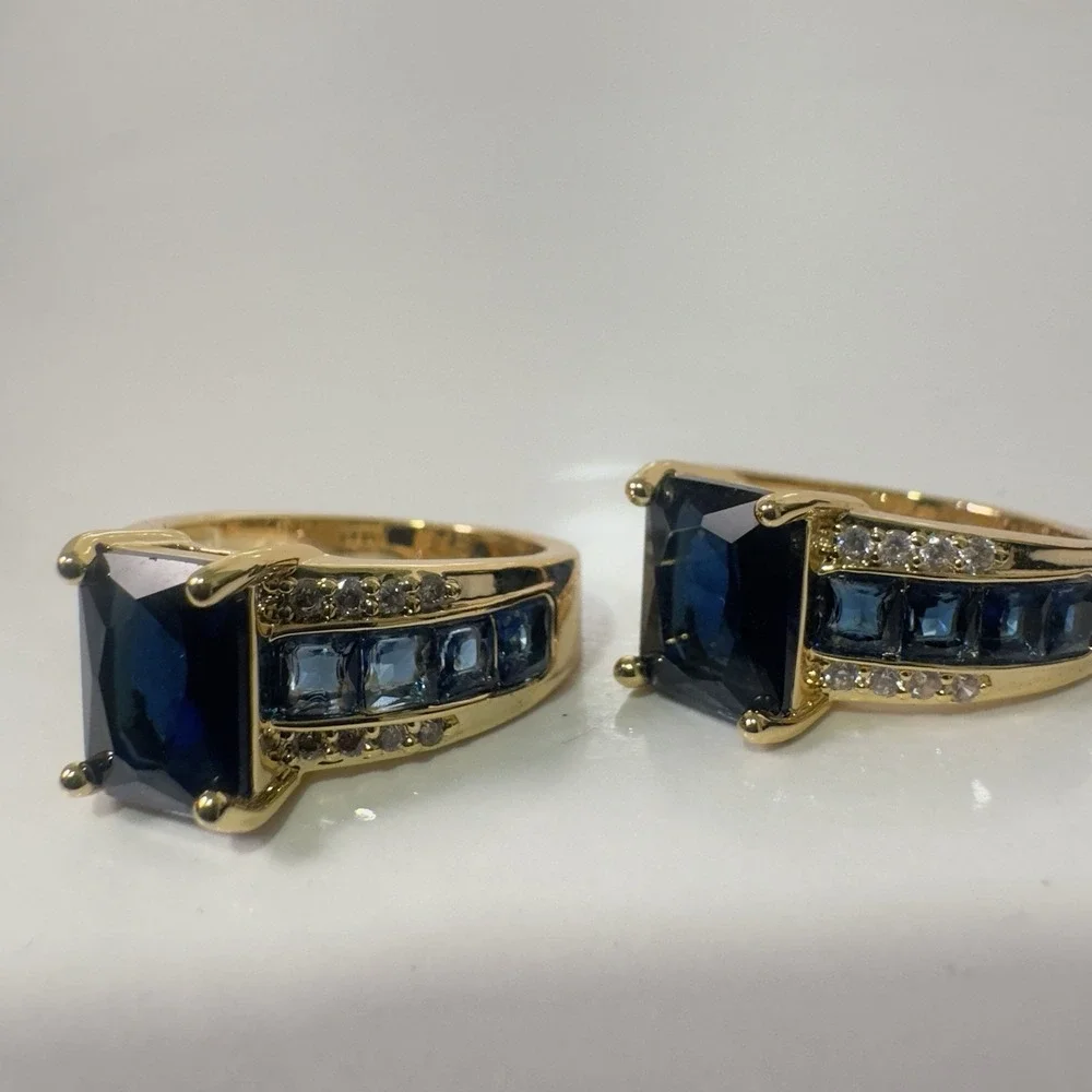 2 Yoursfs Rings Blue Stones Gold Tone Square Shape‎ Size 10 Costume Jewelry Gift